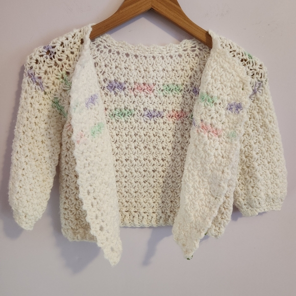 Handmade Handknitted Little Girls Pastel Button Cardigan Sweater - Picture 12 of 12